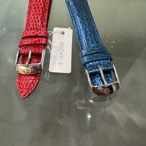 Michele Red and Blue Leather Watch Straps